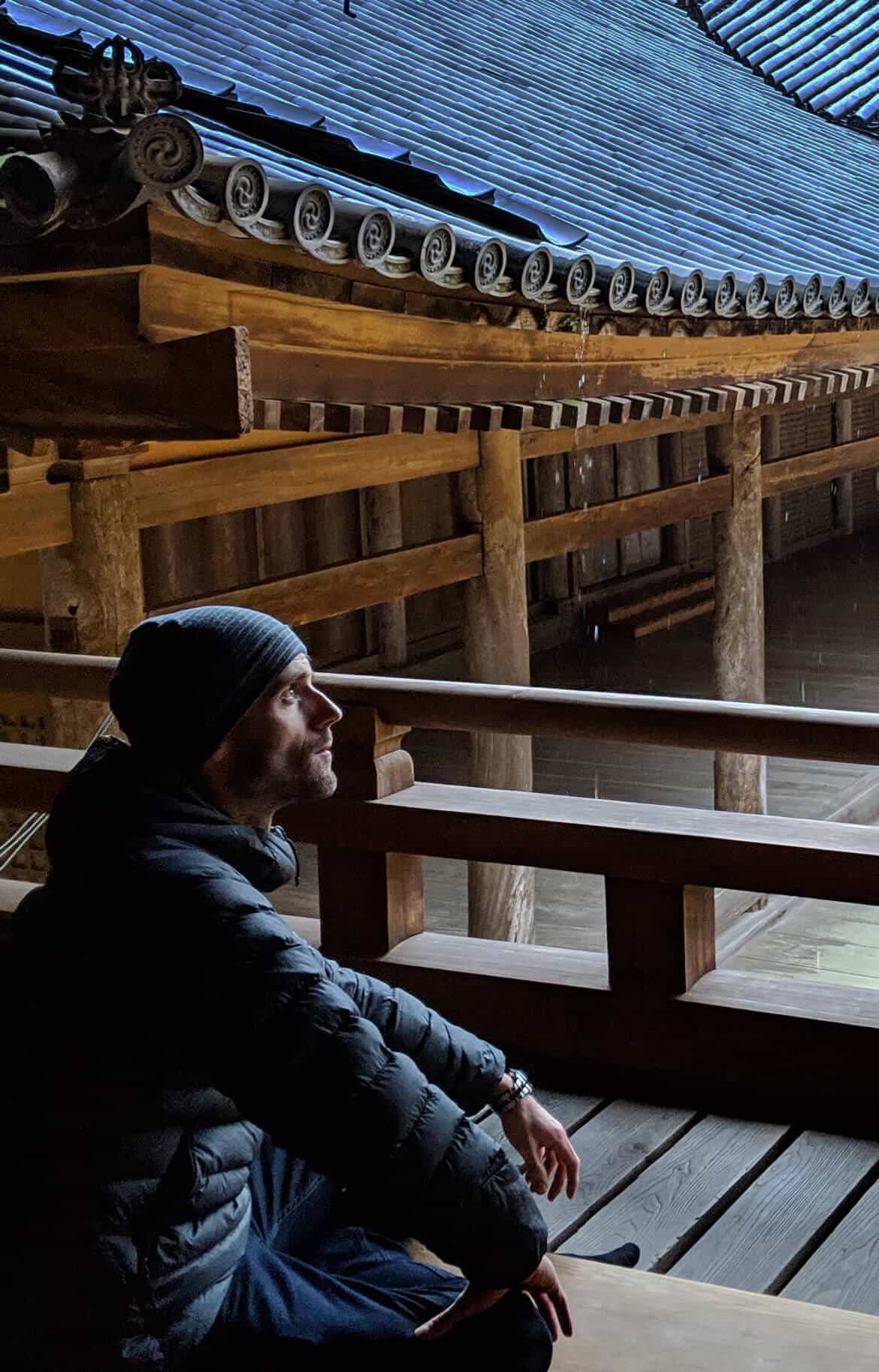 sitting in a temple in japan