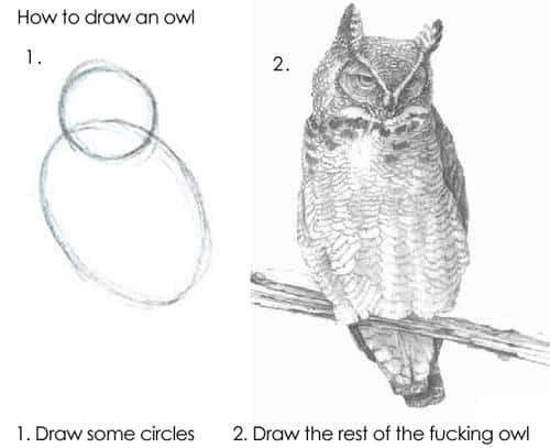 meme making it seem easy to draw a complex owl