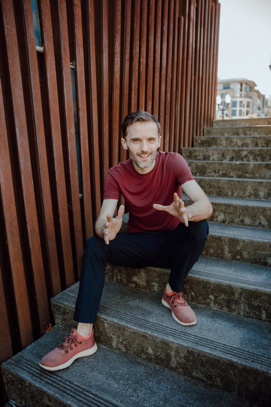 michael sitting on steps